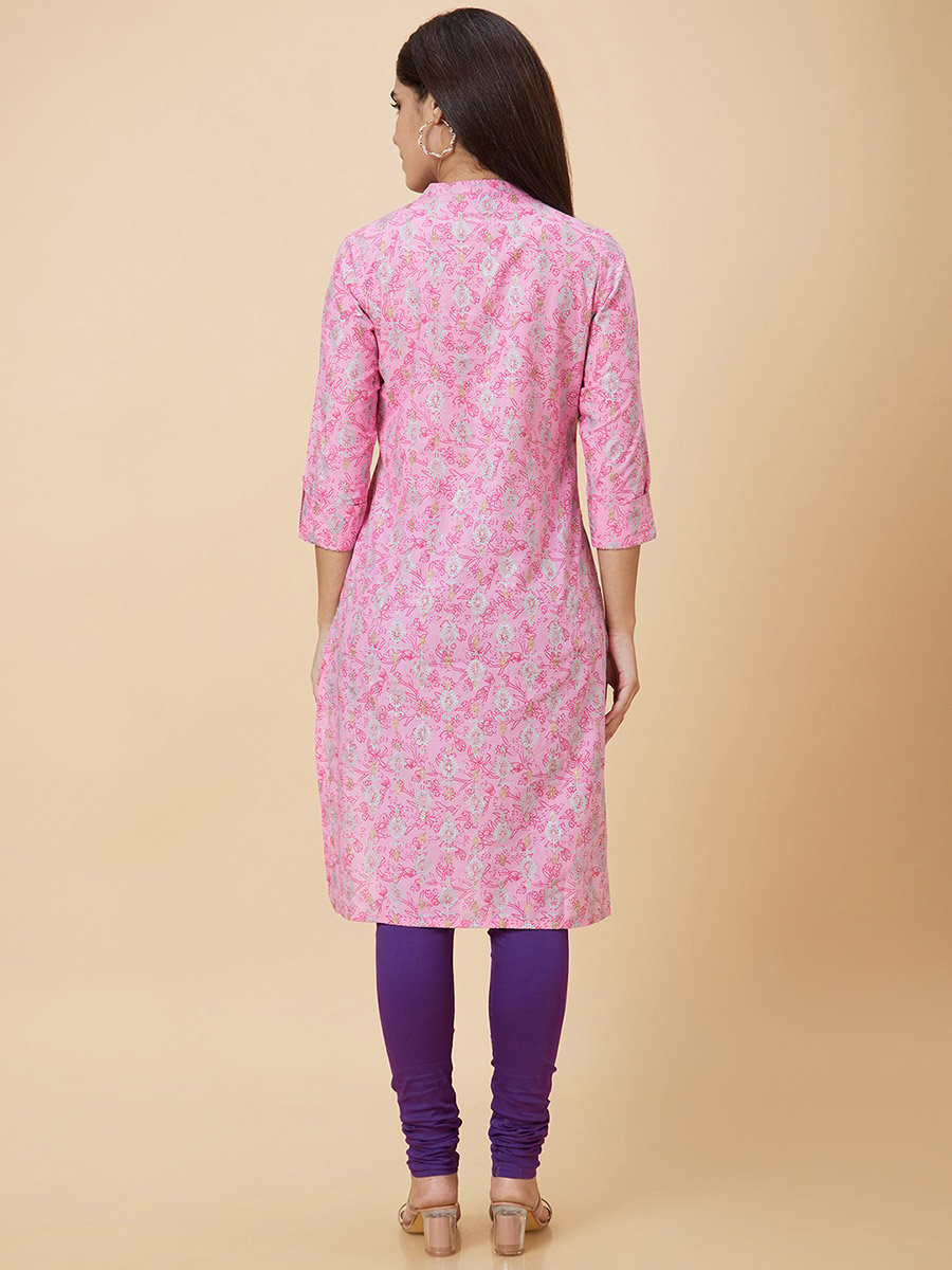 Women Pink Printed Straight Kurta