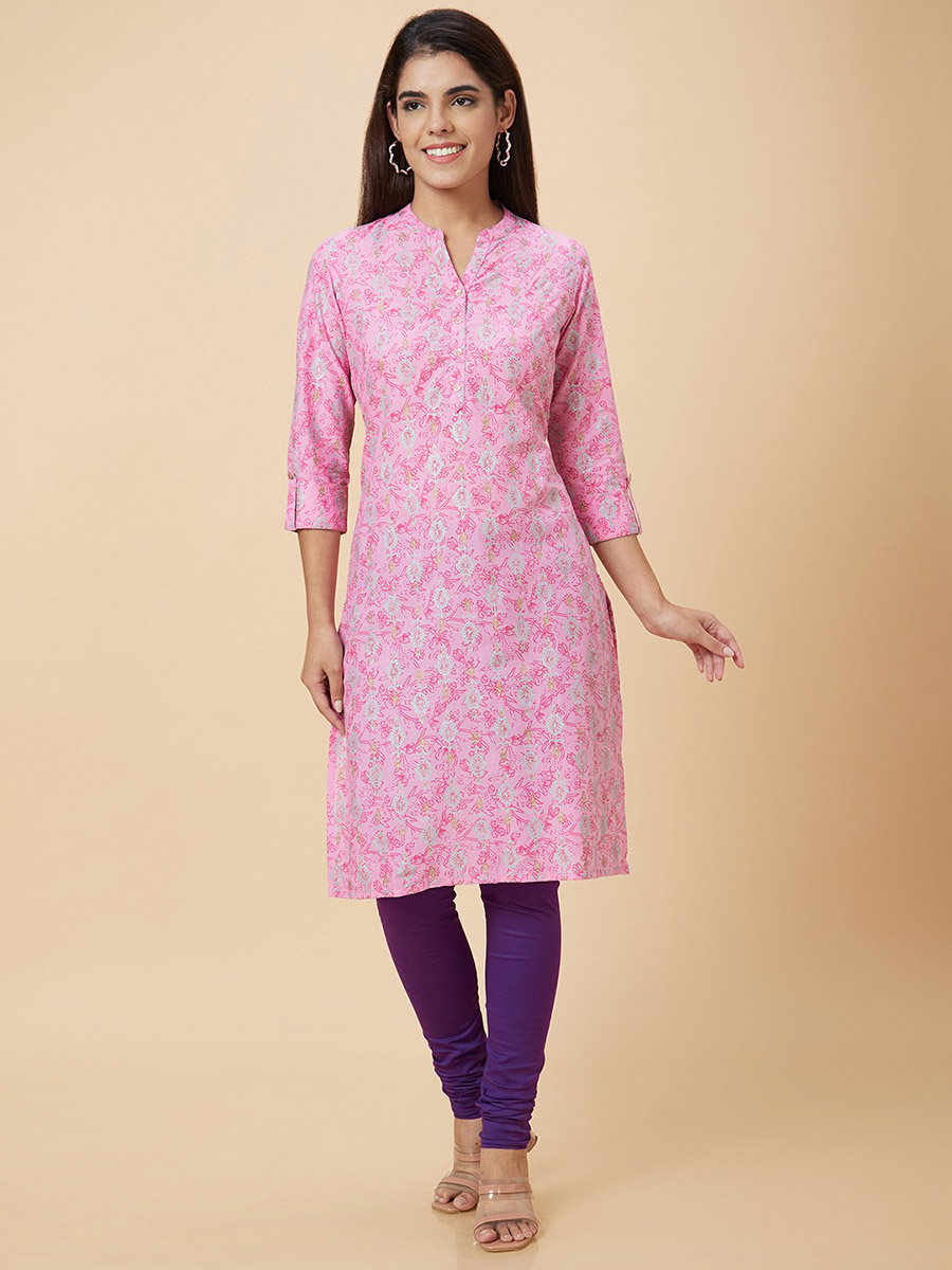 Women Pink Printed Straight Kurta