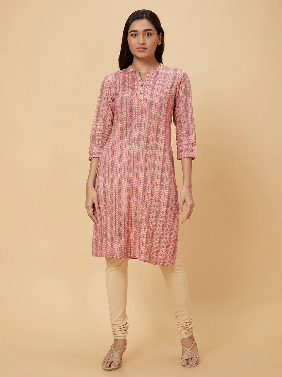 Women Pink Printed Straight Kurta