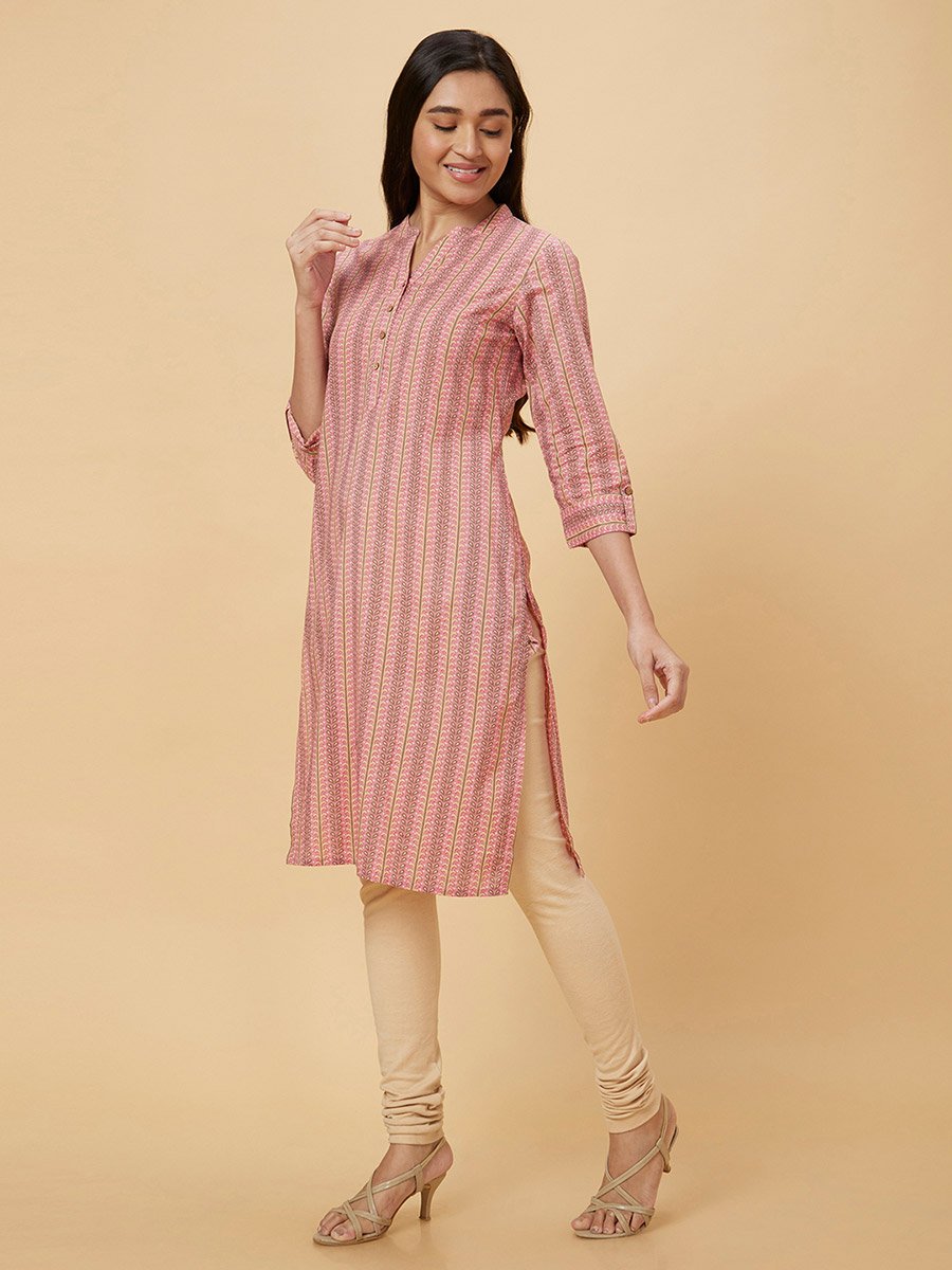 Women Pink Printed Straight Kurta