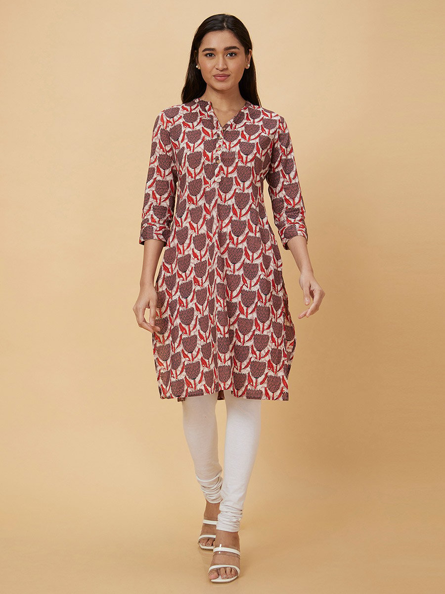 Women Brown Printed Straight Kurta