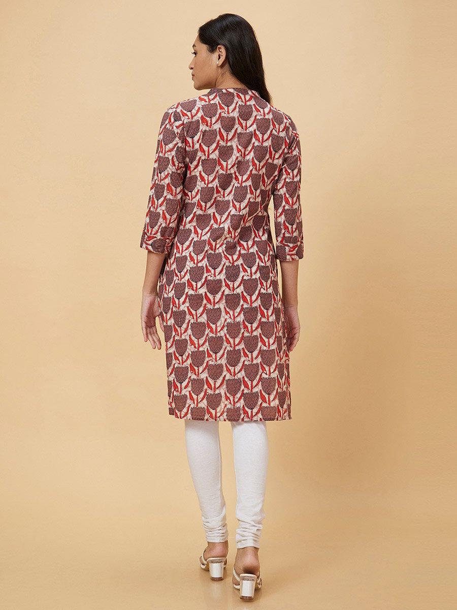 Women Brown Printed Straight Kurta