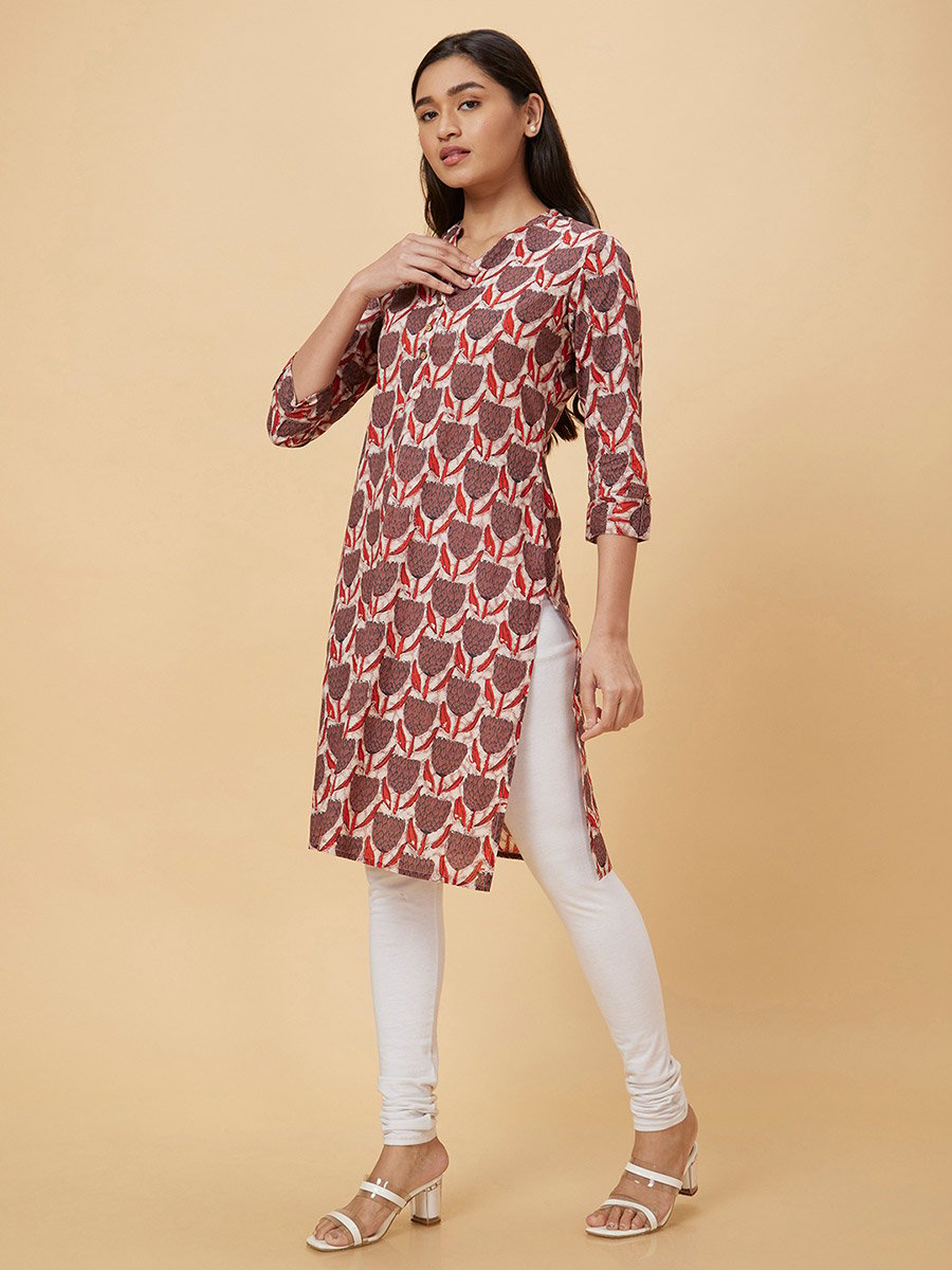 Women Brown Printed Straight Kurta