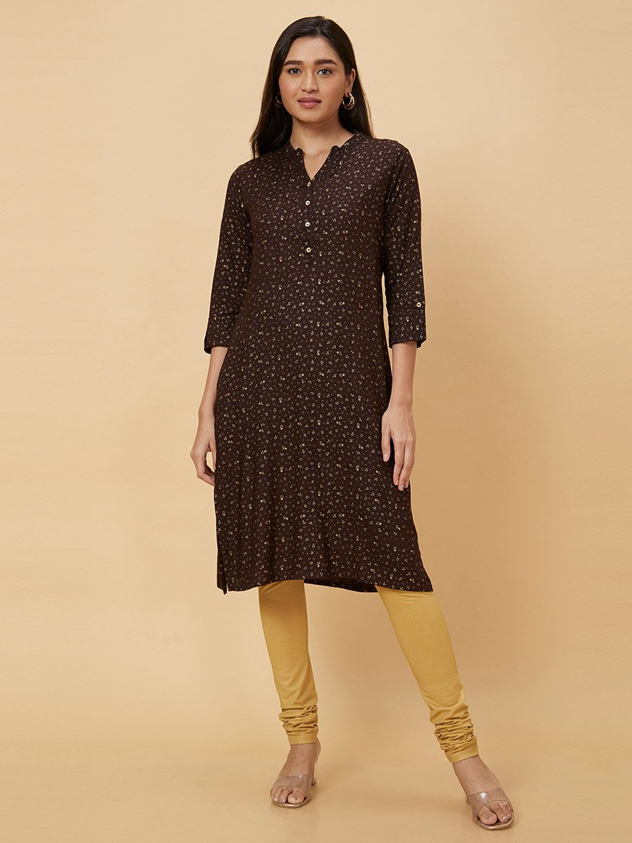 Women Brown Printed Straight Kurta