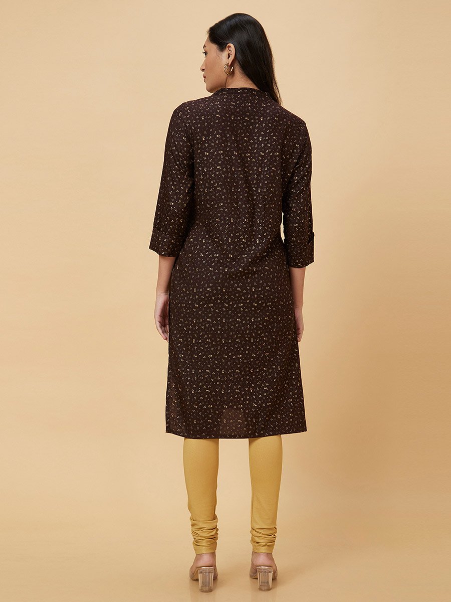 Women Brown Printed Straight Kurta