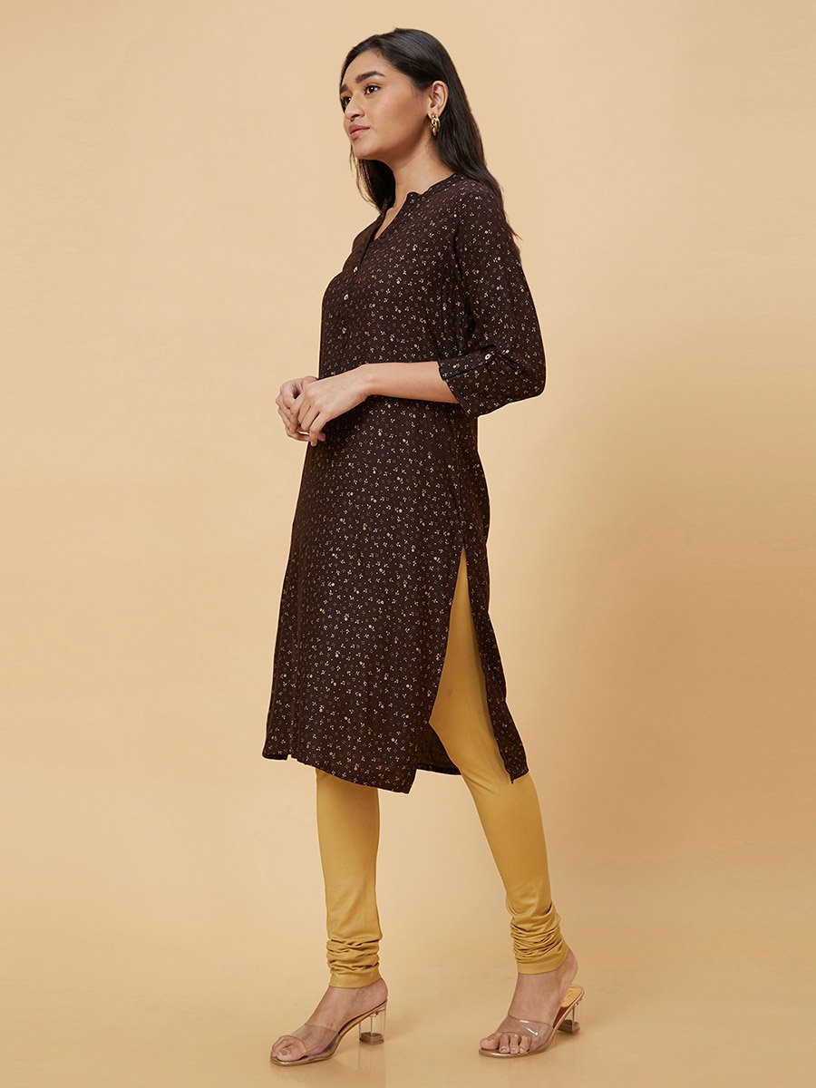 Women Brown Printed Straight Kurta