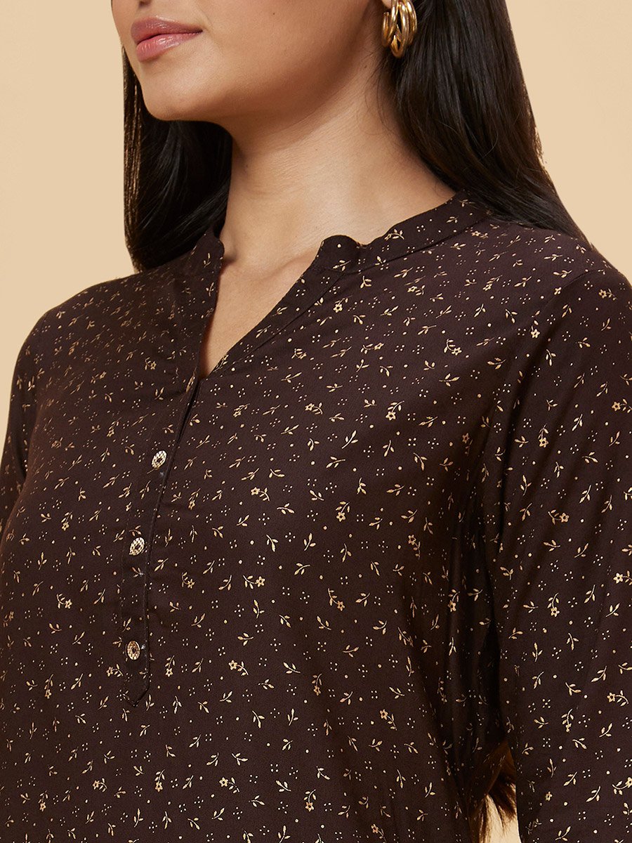 Women Brown Printed Straight Kurta