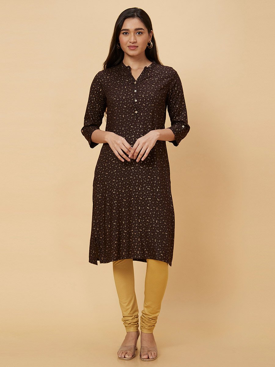 Women Brown Printed Straight Kurta