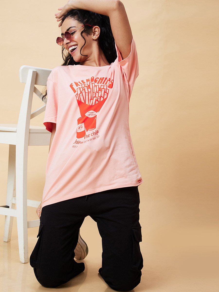 Pink Graphic Print Oversized T-Shirt