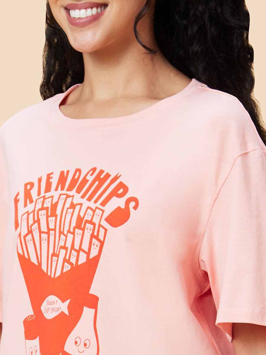 Pink Graphic Print Oversized T-Shirt