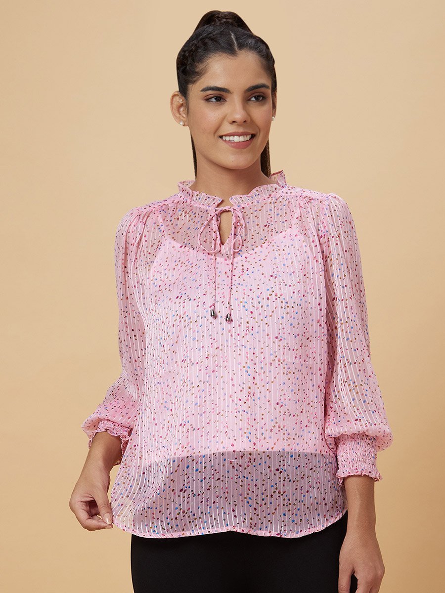 Pink Ditsy Print Top with Inner Cami
