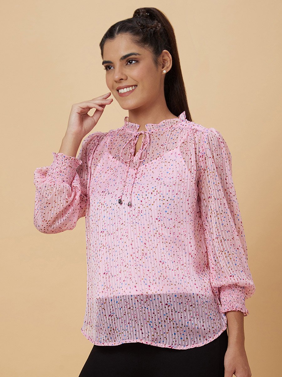 Pink Ditsy Print Top with Inner Cami