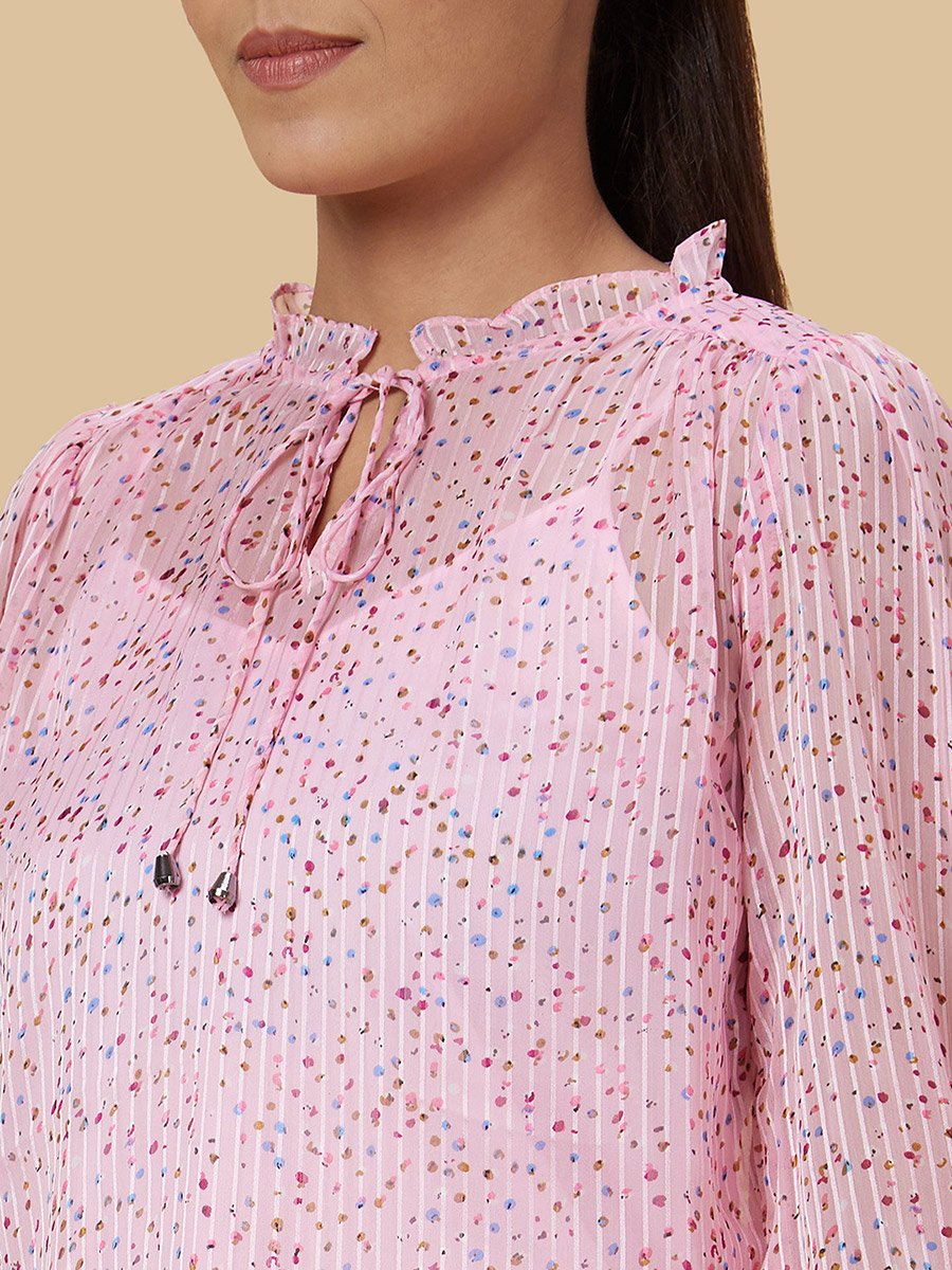 Pink Ditsy Print Top with Inner Cami