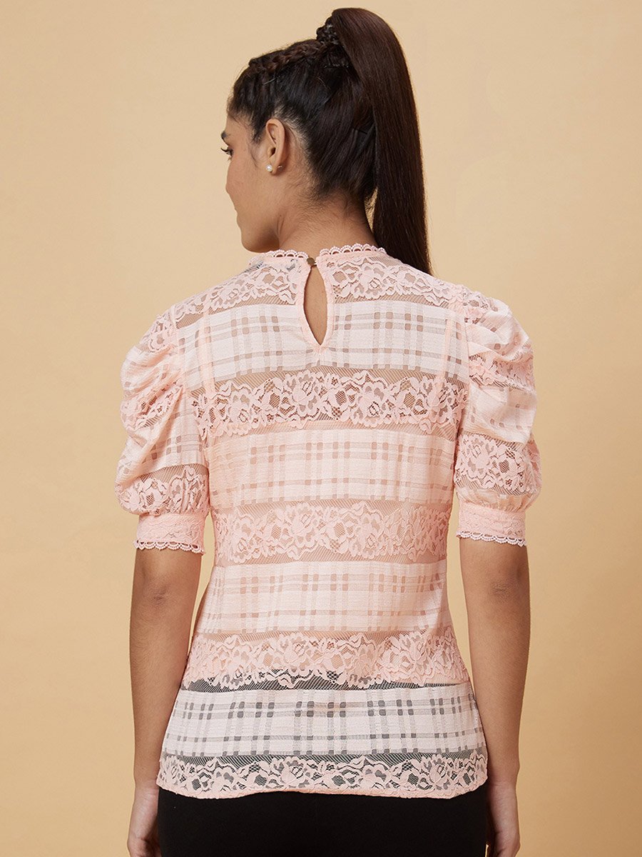 Peach Lace Insert Top with Inner Cami