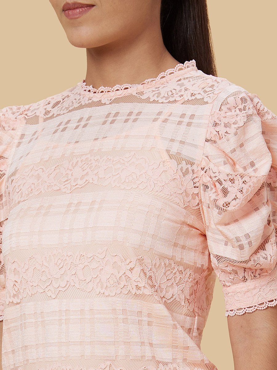 Peach Lace Insert Top with Inner Cami
