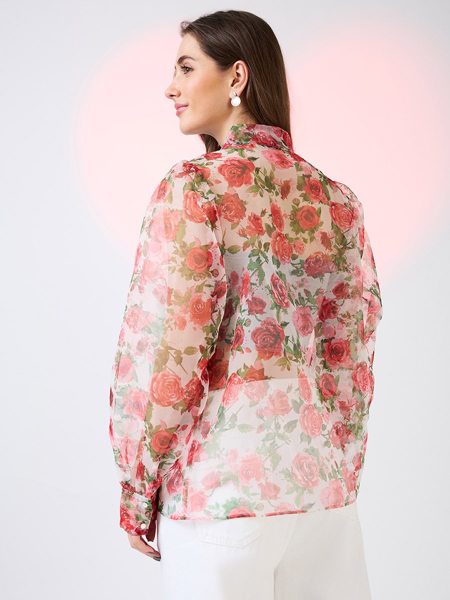 Multi Floral Print Organza Shirt