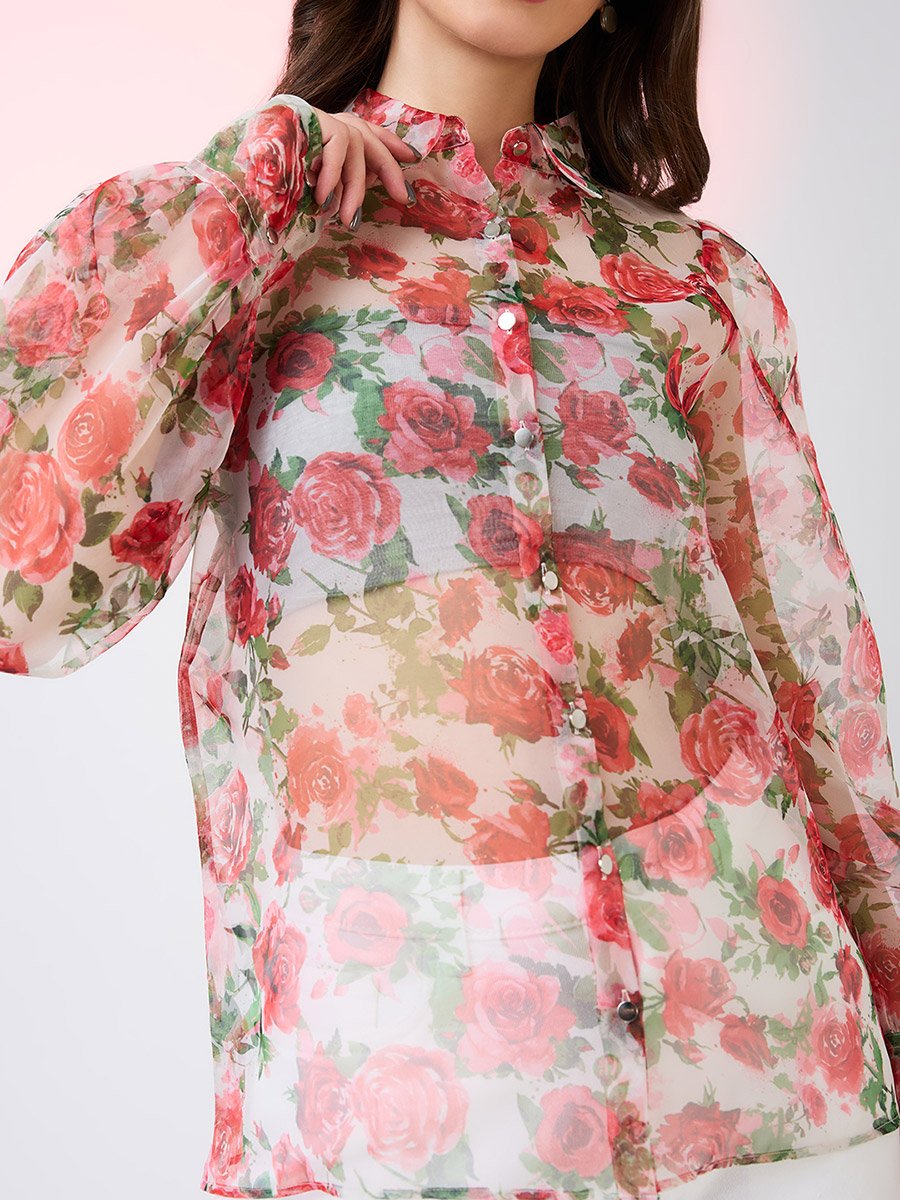 Multi Floral Print Organza Shirt