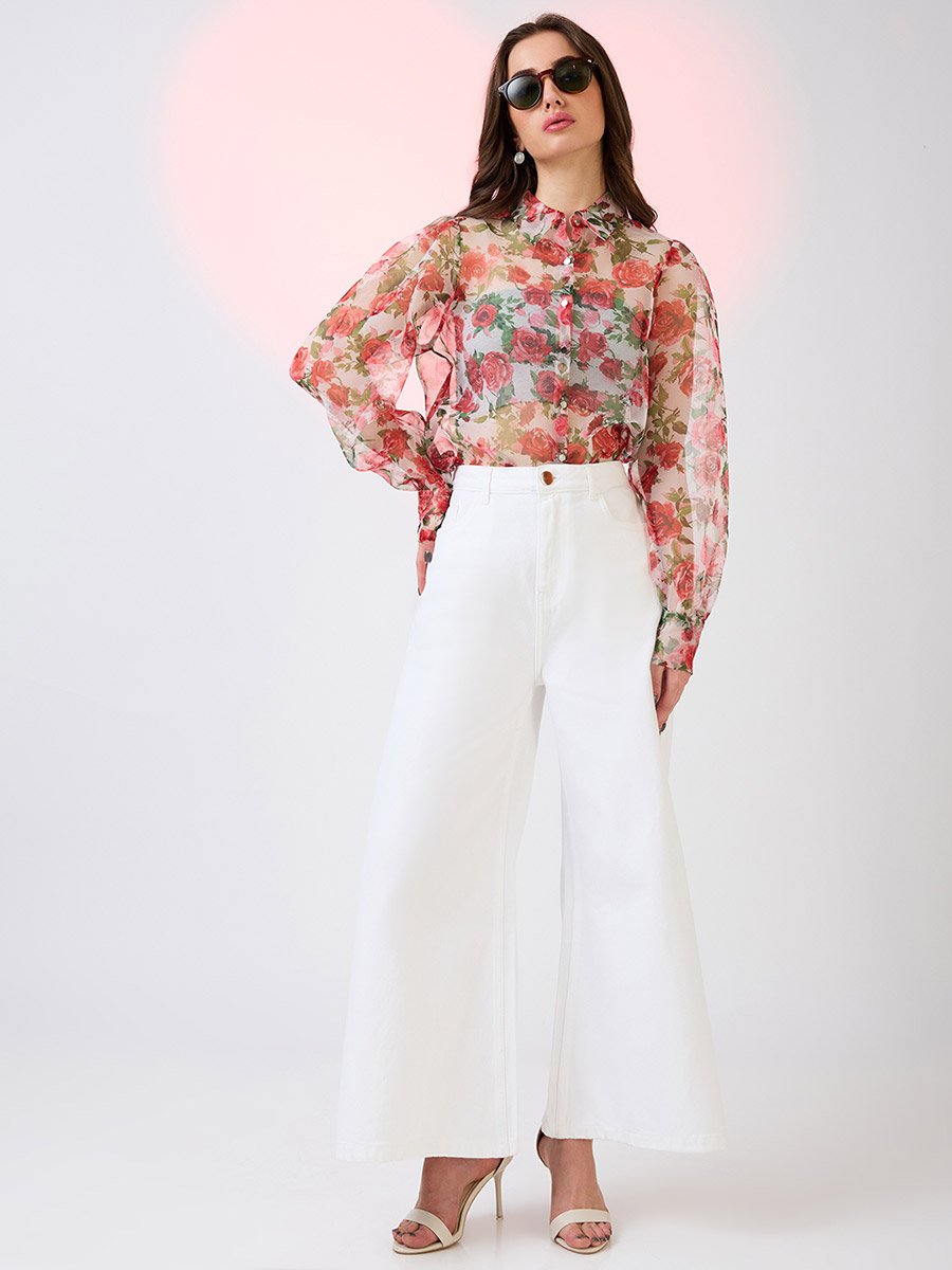 Multi Floral Print Organza Shirt