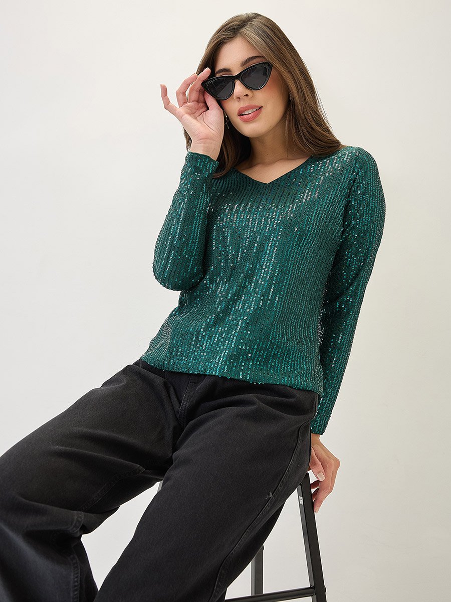 Green Embellished Party Top