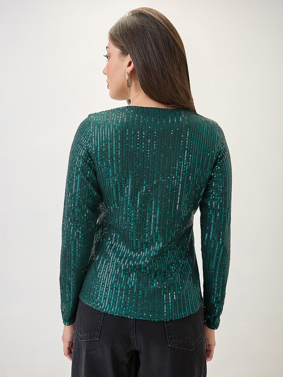 Green Embellished Party Top