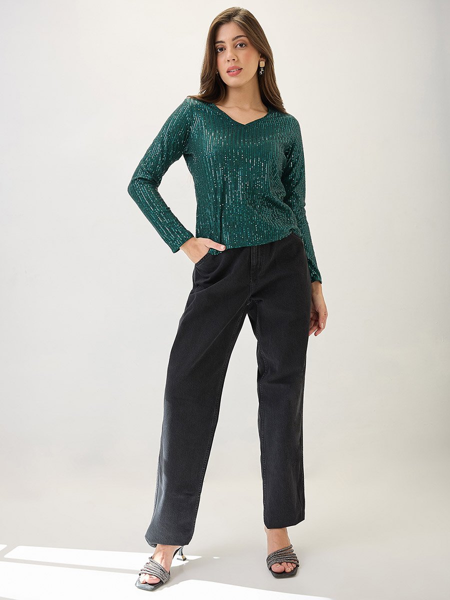 Green Embellished Party Top