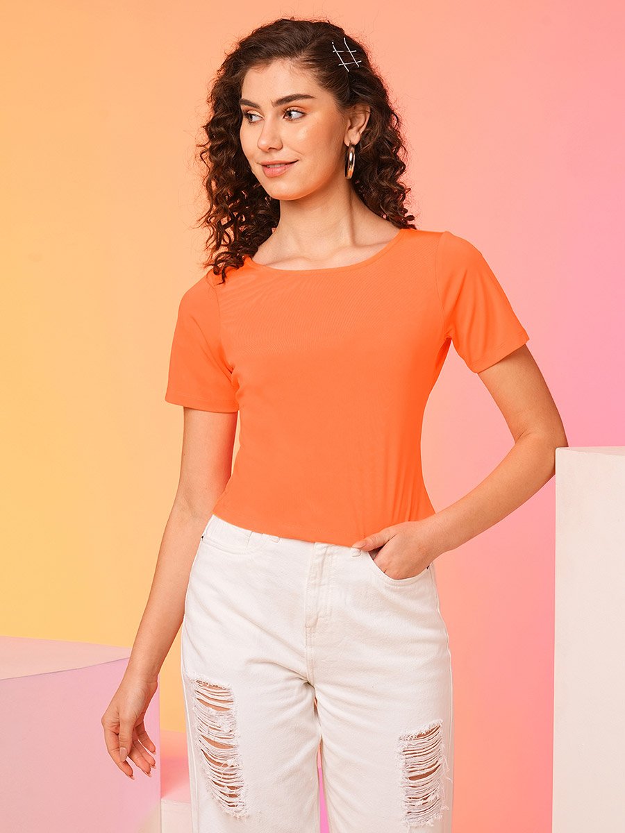 Orange Bow Detail Styled Back Crop Top