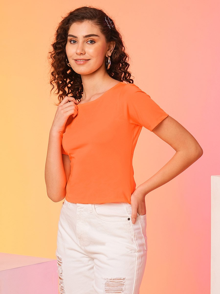 Orange Bow Detail Styled Back Crop Top