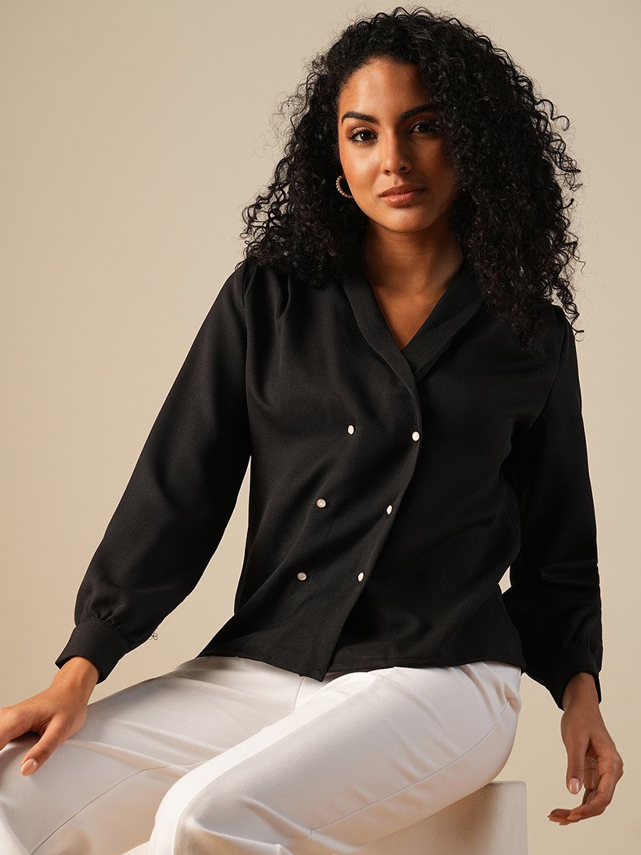 Black Double Breasted Workwear Blazer Shirt