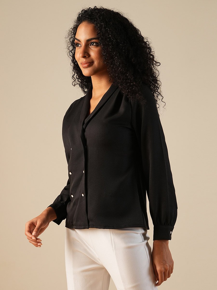 Black Double Breasted Workwear Blazer Shirt