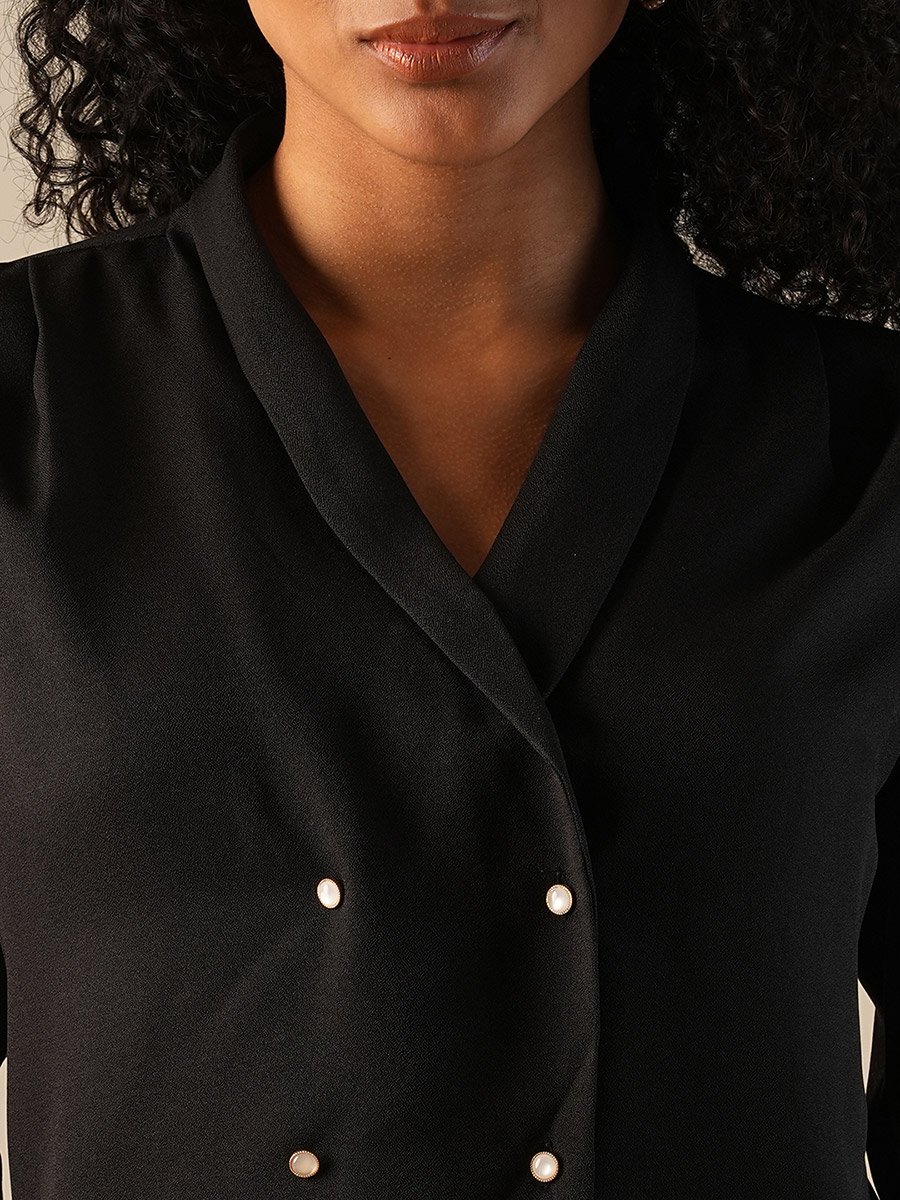 Black Double Breasted Workwear Blazer Shirt