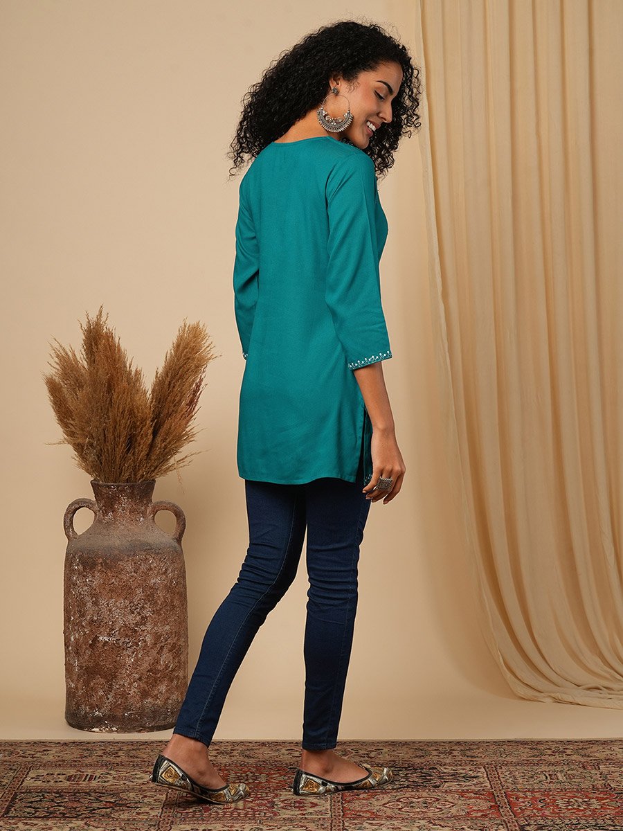 Green Embellished Tie -Up Workwear Tunic