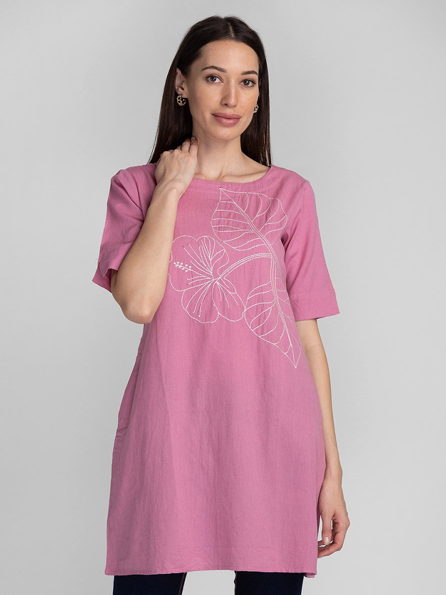 Pink Embroidery Detail Longline Tunic