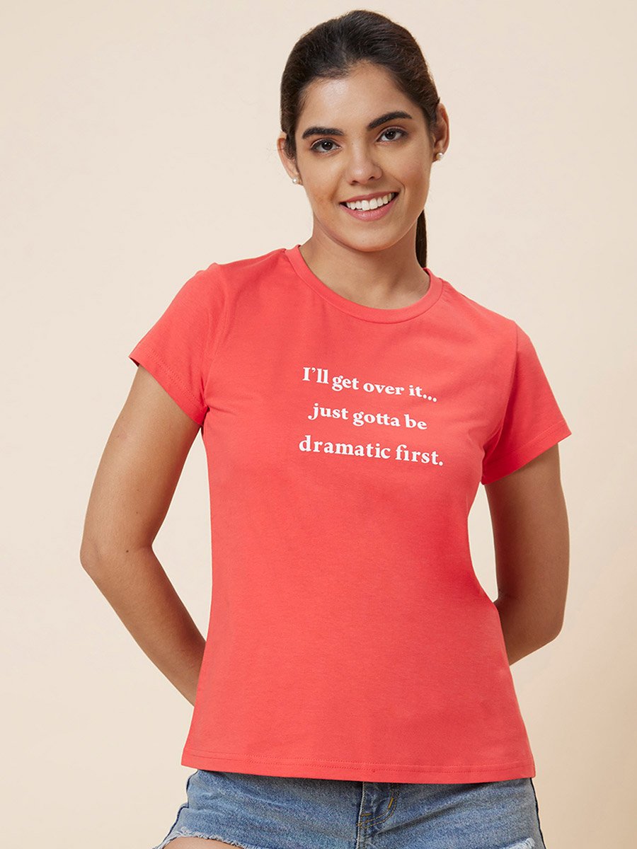 Orange Slogan Print Regular Fit T-Shirt