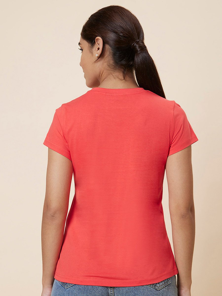 Orange Slogan Print Regular Fit T-Shirt