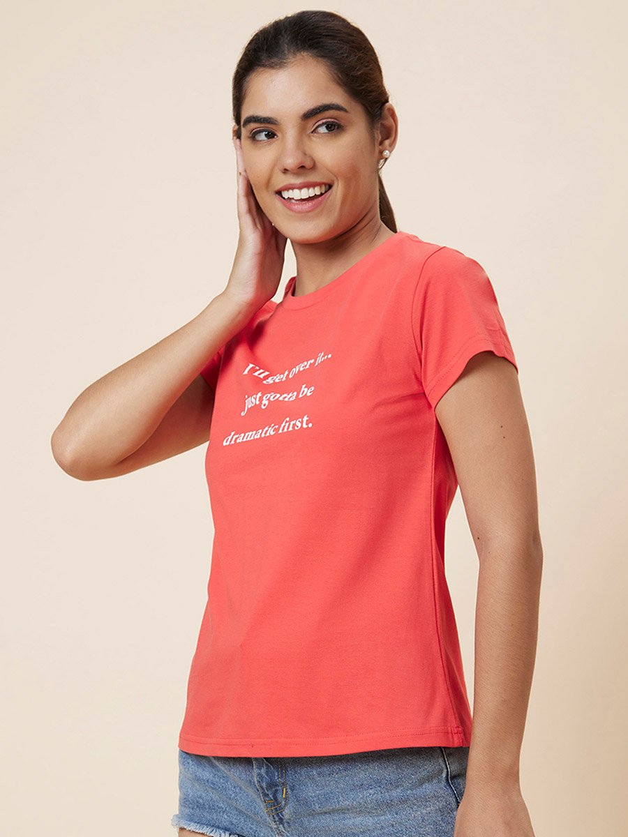 Orange Slogan Print Regular Fit T-Shirt