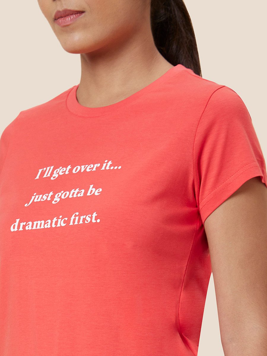 Orange Slogan Print Regular Fit T-Shirt