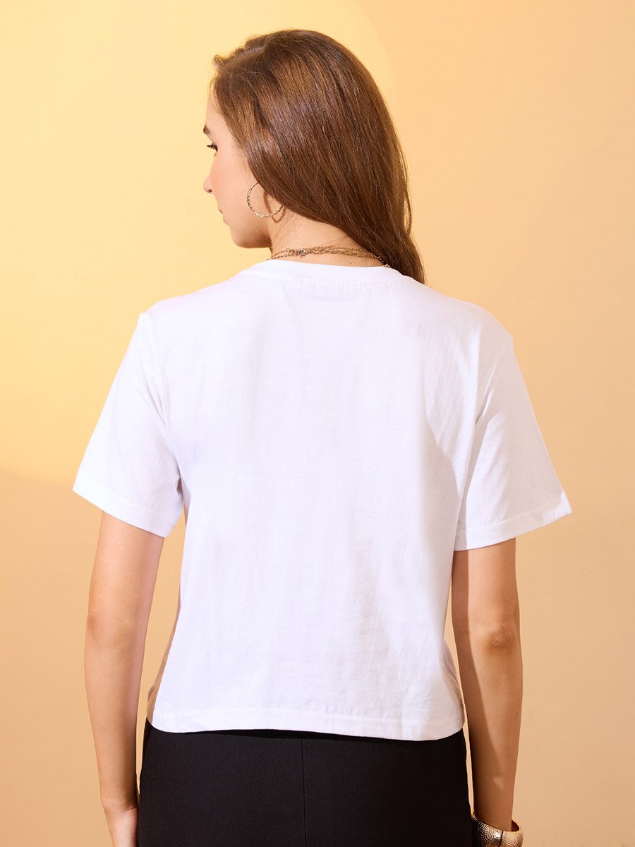 White Lady Graphic Print Boxy Crop T-Shirt