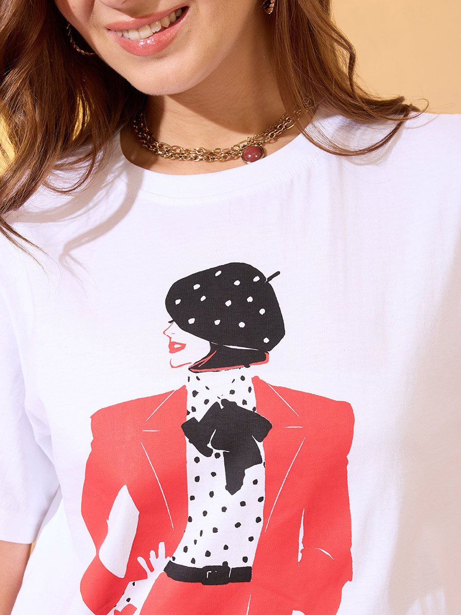 White Lady Graphic Print Boxy Crop T-Shirt