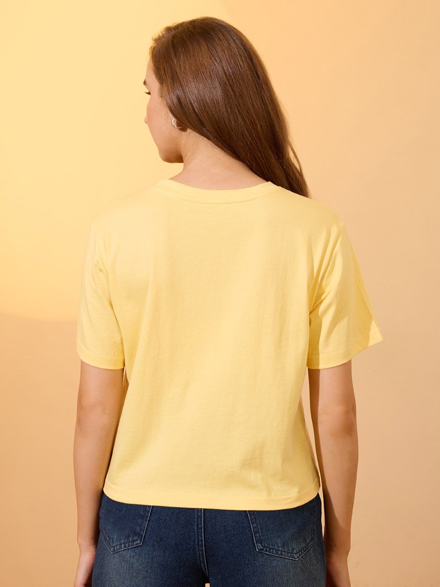 Yellow Graphic Print Boxy Crop T-Shirt