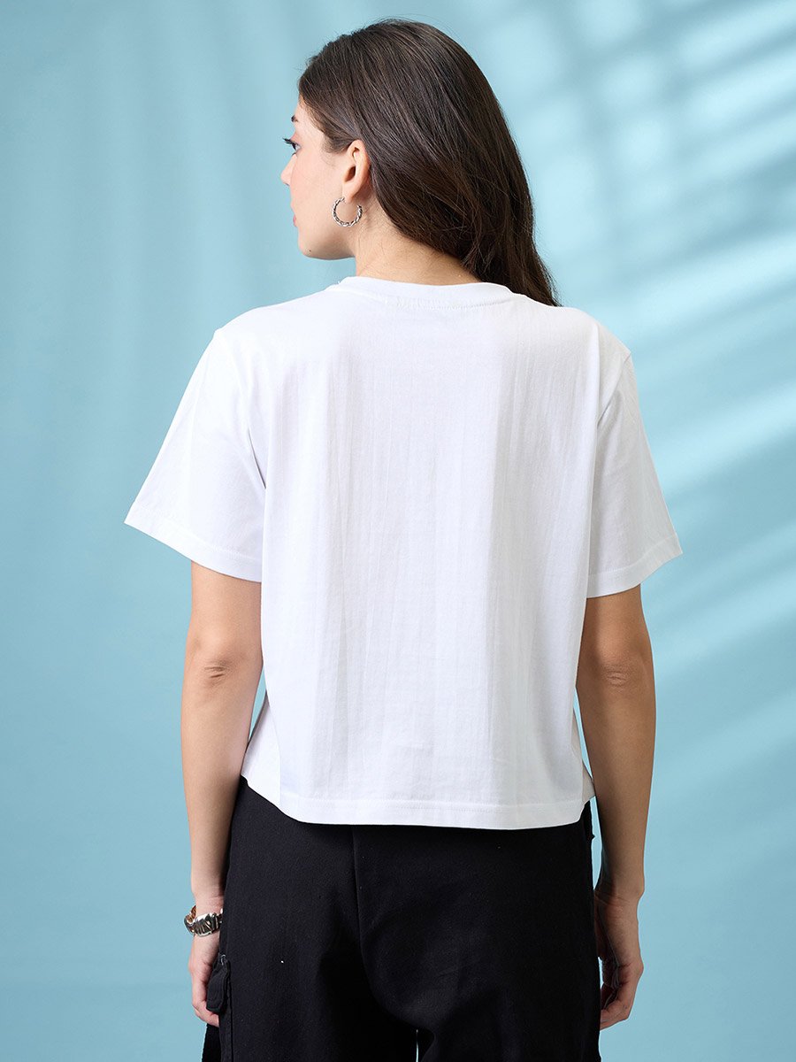 White Graphic Print Boxy Crop T-Shirt