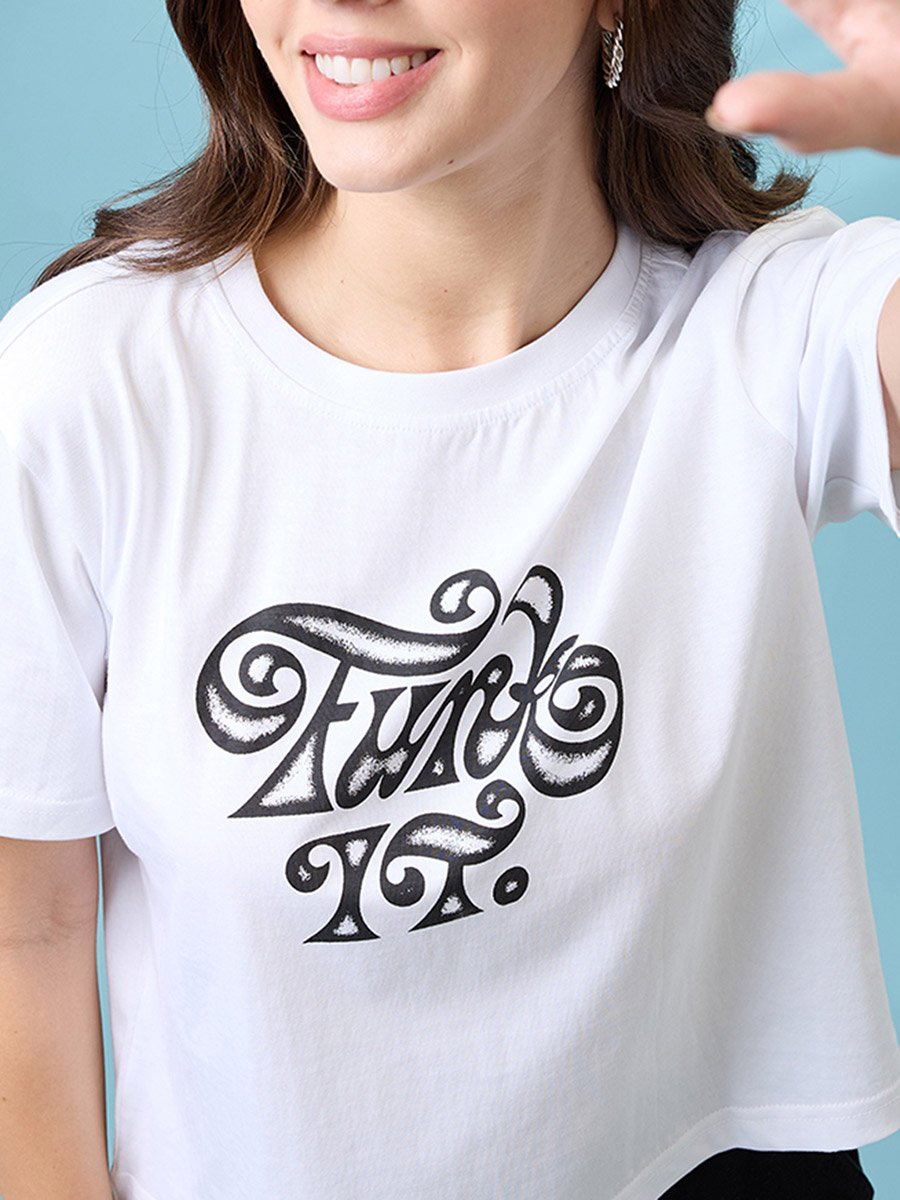 White Graphic Print Boxy Crop T-Shirt