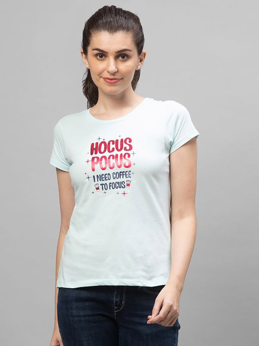 Light Blue Foil Graphic Print Regular T-Shirt