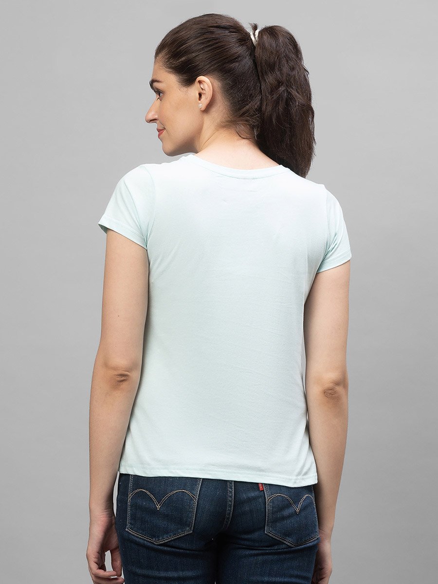 Light Blue Foil Graphic Print Regular T-Shirt