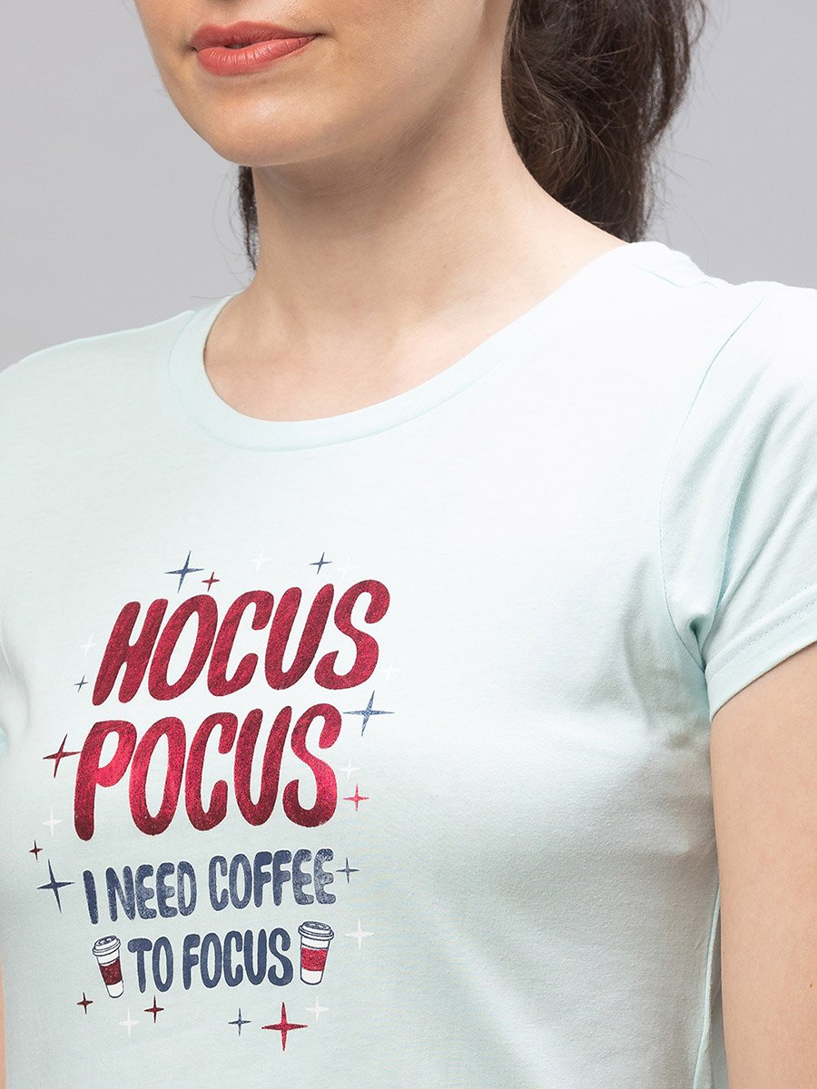 Light Blue Foil Graphic Print Regular T-Shirt