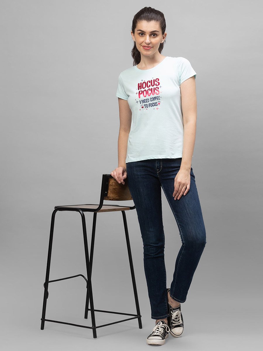 Light Blue Foil Graphic Print Regular T-Shirt