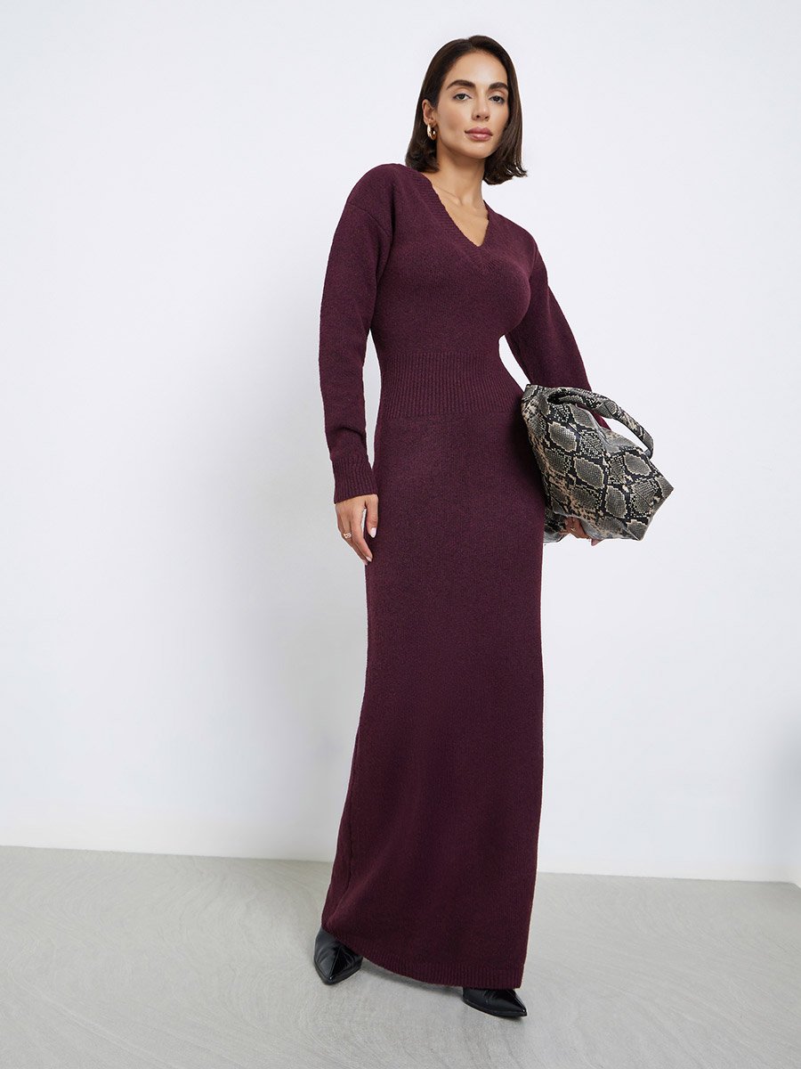 princess polly baby blue dress Kaiia exclusive rib knit turtle neck slouchy sweater dress in burgundy