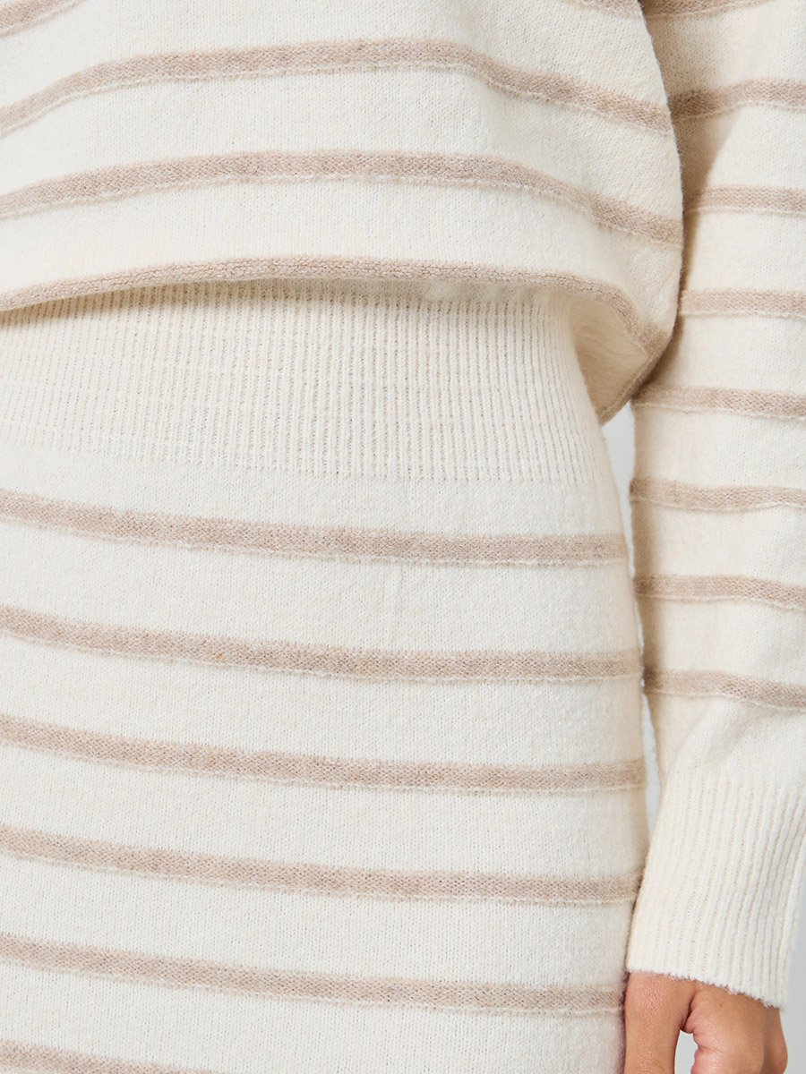 Cream Ribbed Striped Sweater Maxi Dress