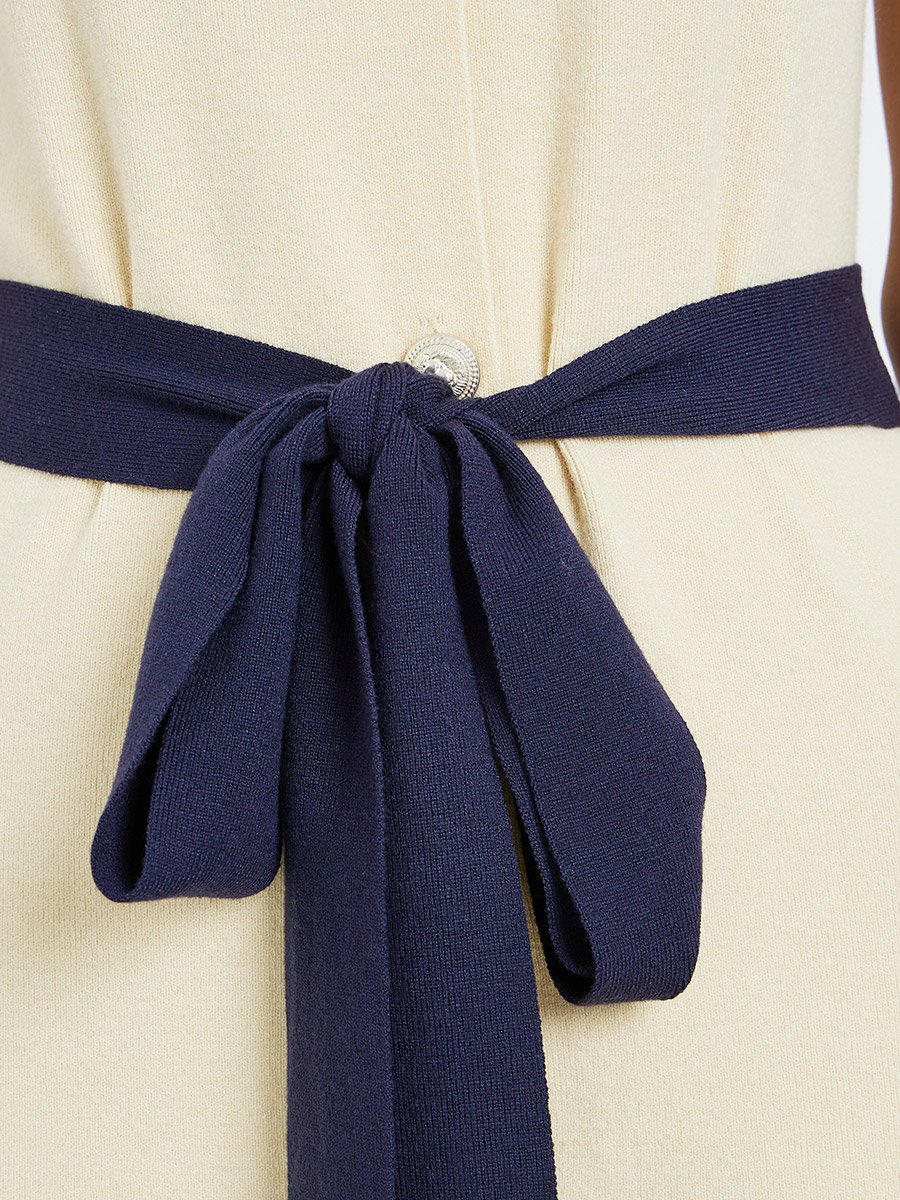 Women Cream Knit Midi Dress with Contrast Trim