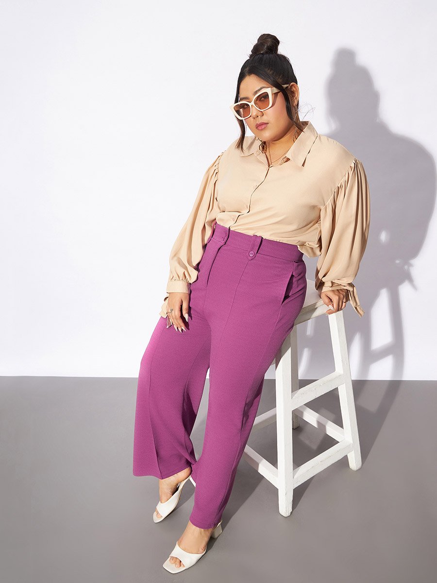 Plus Size Pink Front Loop Detail Trousers