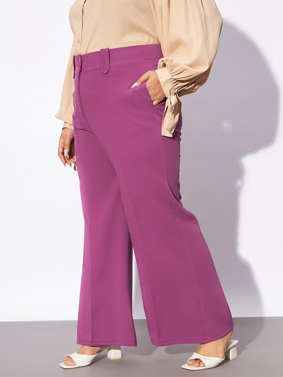Plus Size Pink Front Loop Detail Trousers